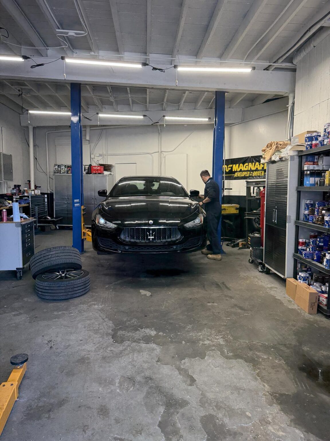 Target Auto Repair shop bay with a vehicle in service